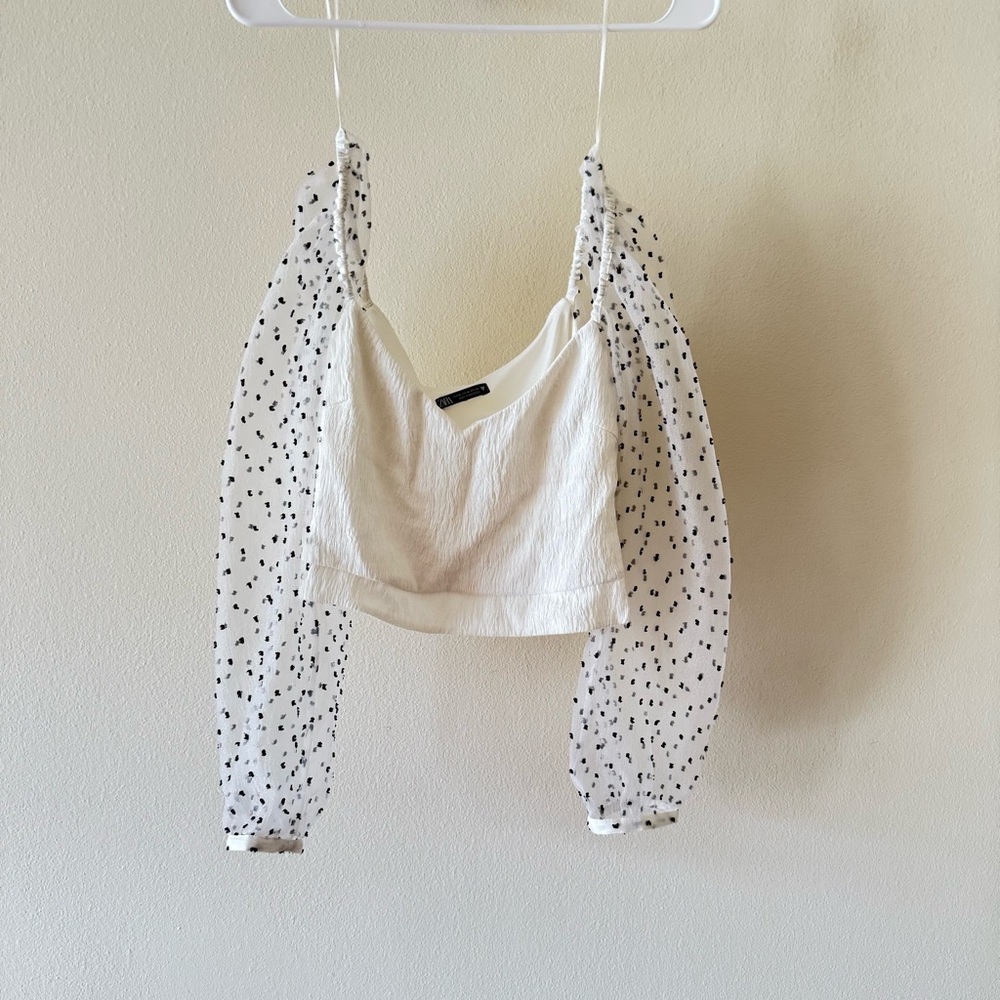 Zara White Polka Dot Women's Cropped Top